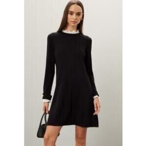 Tahari Sweater Dress Size L Merino Wool Blend Black Preppy Classic Minimal